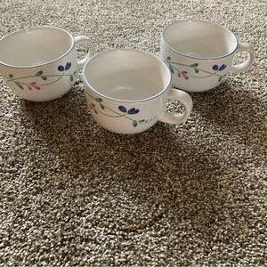 ALLEGRO STONEWARE 3 Hearthside Tea/Coffee Cups, Pink And Blue Flowers, Cottage